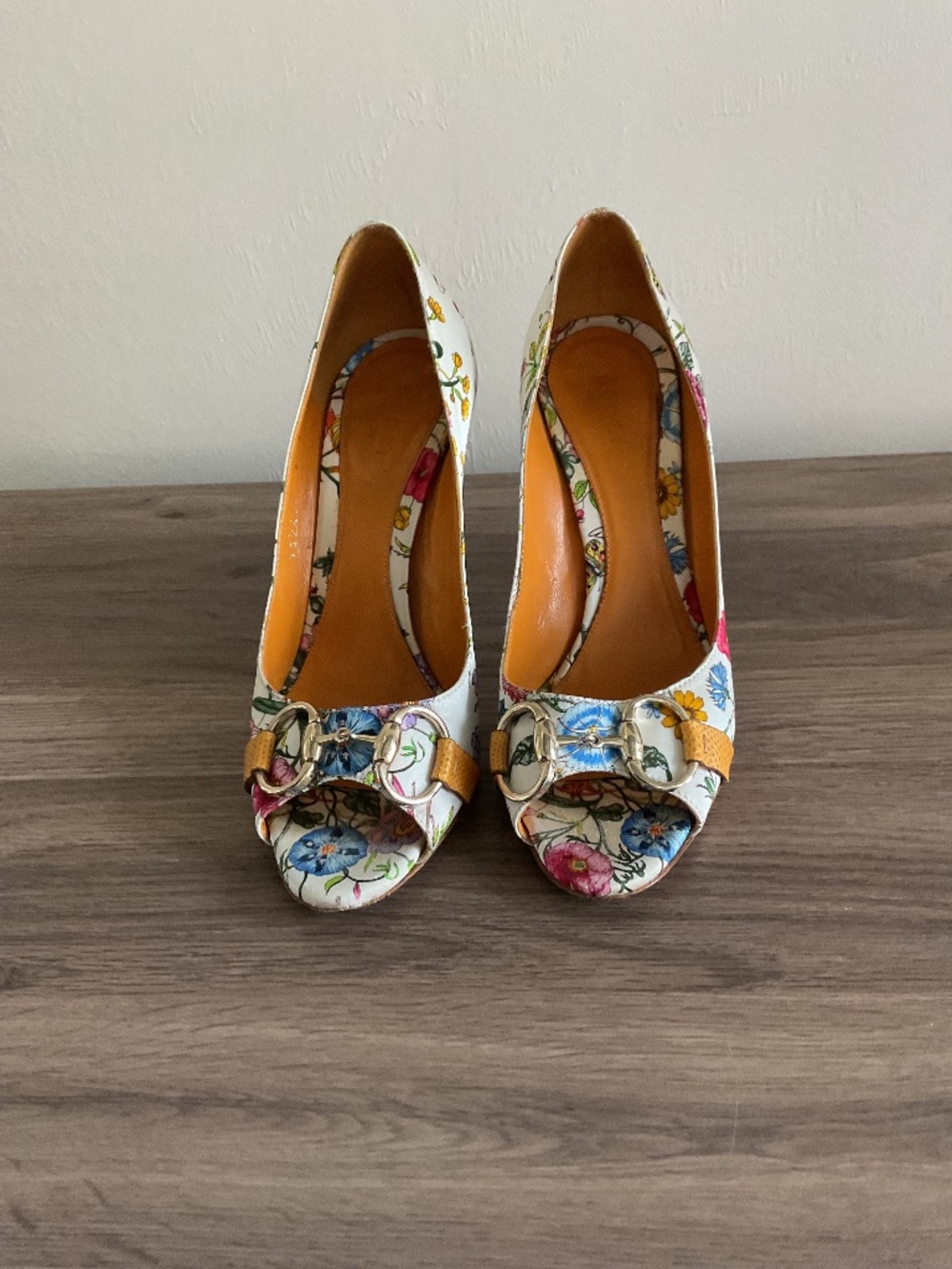 Gucci Satin Peep Toe Heels